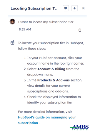 ChatSpot—HubSpots AI Assistant used by Ambs Call Center